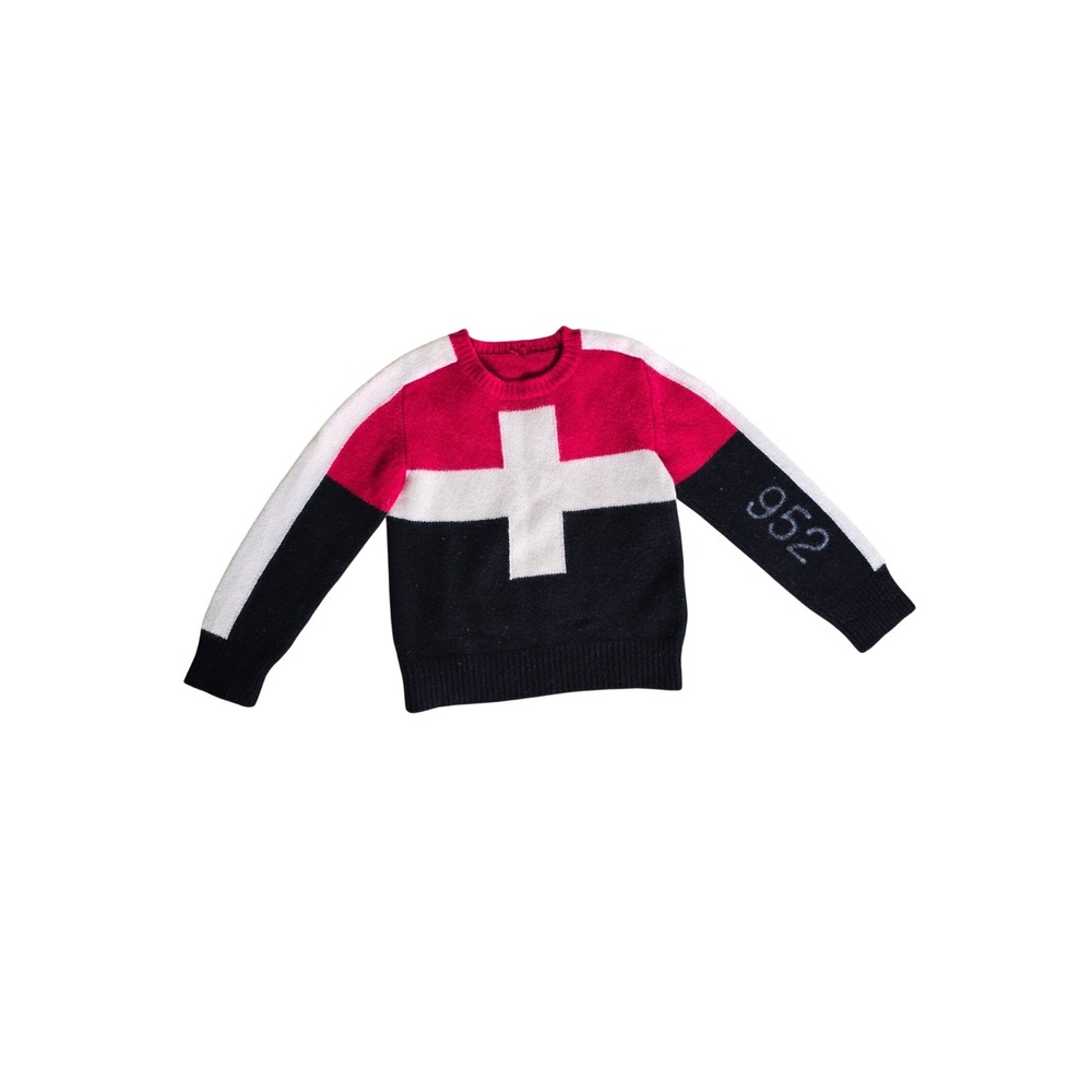 Moncler‎ Maglia Tricot Girocollo Wool Cashmere Swiss Cross Sweater Red Black 952